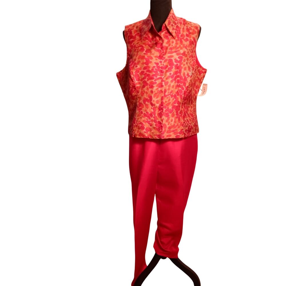 Vintage Womens ICE Silk Pant Suit NWT Polka Dot Sleevless Top Cropped Pant Sz 14